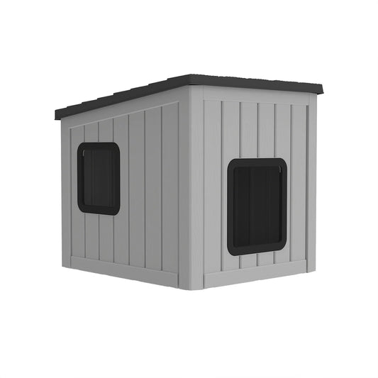 Waterproof Sloped Roof Plastic Pet Cabin, Indoor Outdoor Weather Resistant Cat Shelter for Porch & Yard
