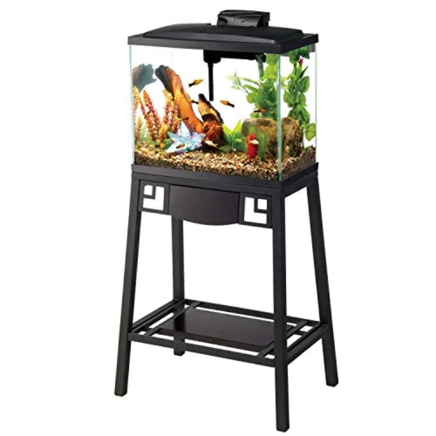Aquarium stand for 20-gallon long or 29-gallon high tanks, metal construction, black finish, sturdy and space-saving design