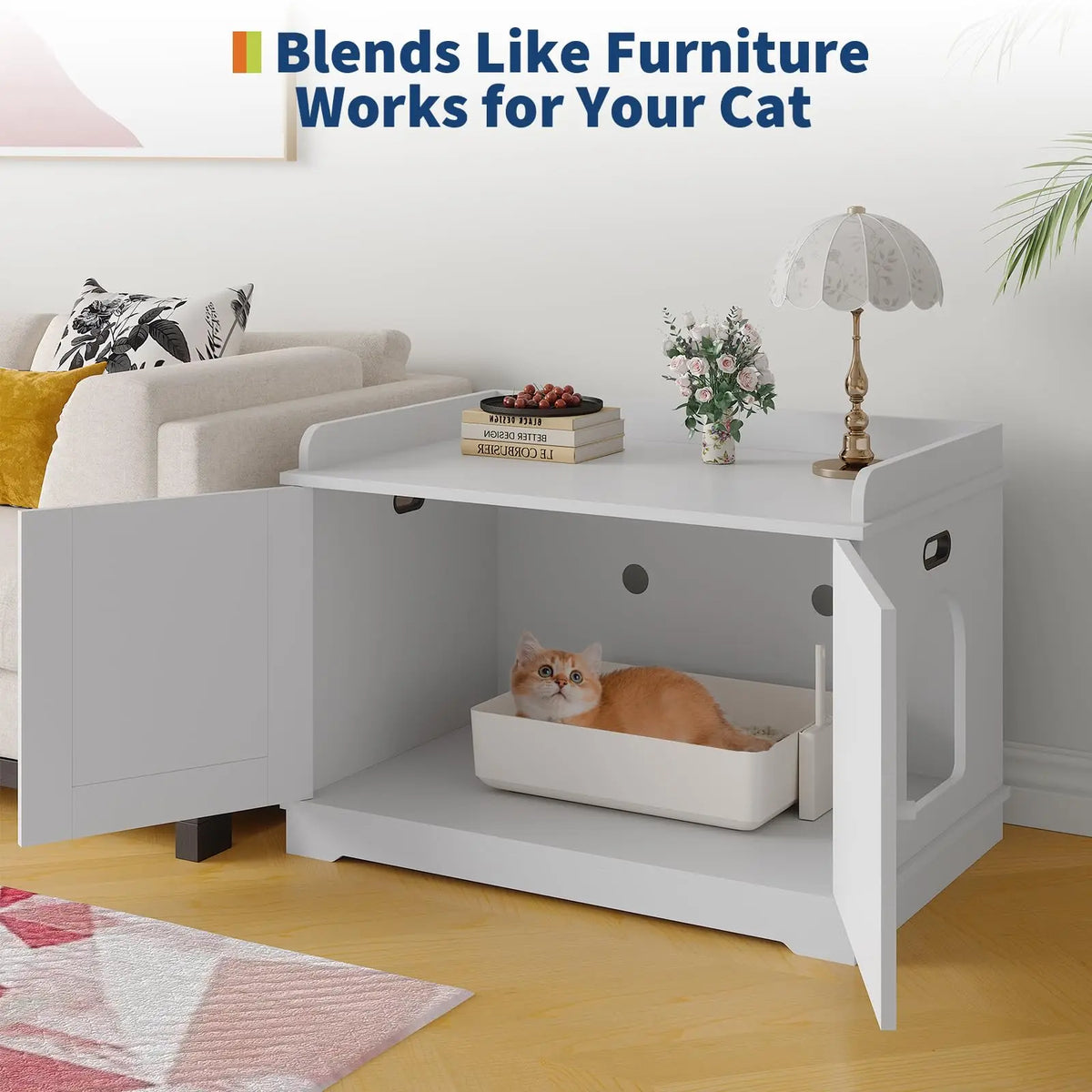31.5 Inch Wooden Cat Litter Box Enclosure Hidden Litter Box With Barn Door Ventilated Large Pet House Furniture For All Cats