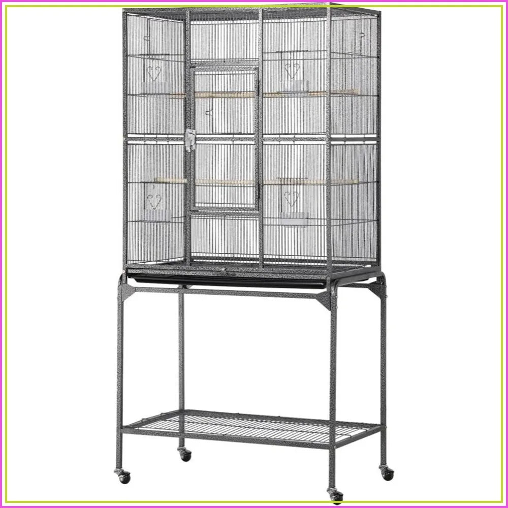 63'' Detachable Parrot Cage for Cockatiel, Sun Parakeet, Green Cheek Conure, Lovebird, Budgie, Finch - Wrought Iron with Stand
