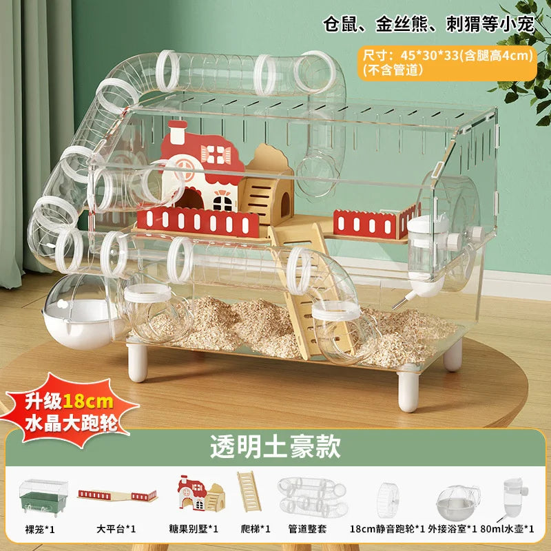 Luxury Transparent Hamster Villa Cage With Raised Tunnel And Scenic Habitat For Dwarf Hamsters For Kids And Pet Lovers Display