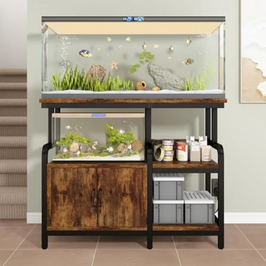 Multi-Tier Aquarium Stand for 20 37 Gallon Fish Tanks, Heavy-Duty 29/30/40 Gallon Fish Tank Stand with Storage Cabinet, Curved