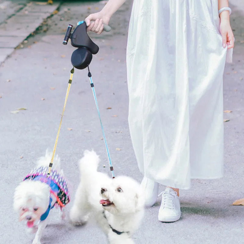Retractable Dog Leash Lead With Flashlight 360 Swivel No Tangle  Portable rotating pet leash for 2 dogs walking pet supplies