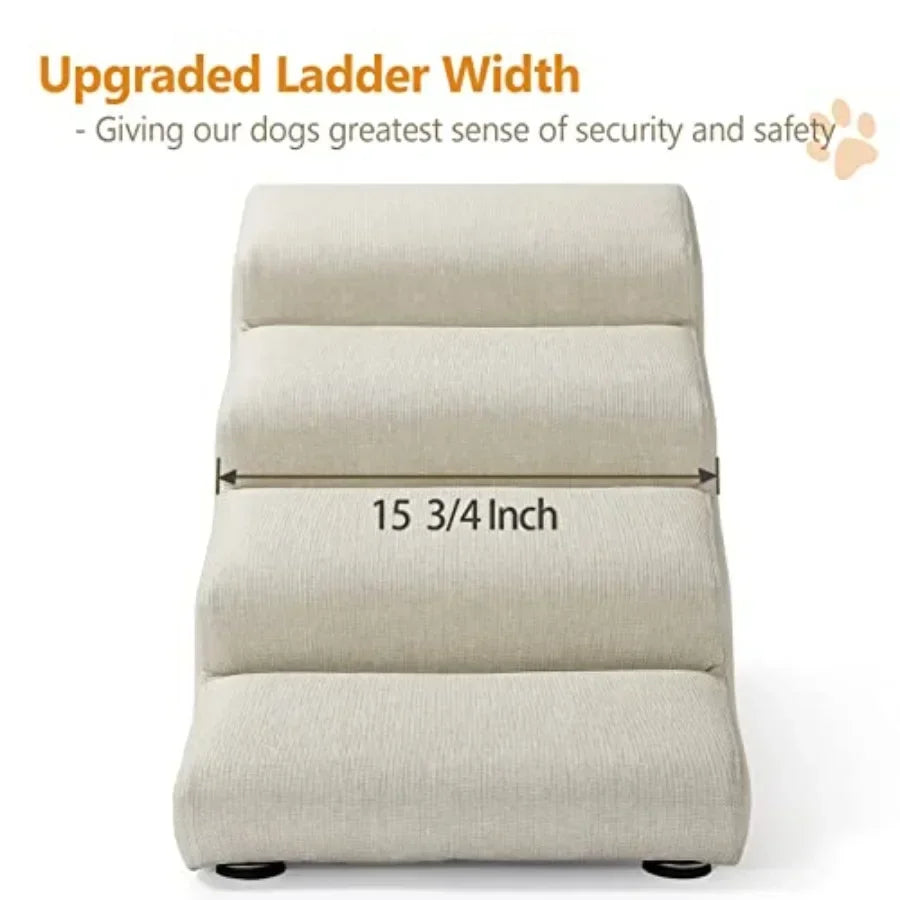 Pet Stairs for Dogs up to 150 lbs, Imitation Linen Faux Leather, Light Beige, Waterproof Scratch Resistant with High-Density Fo