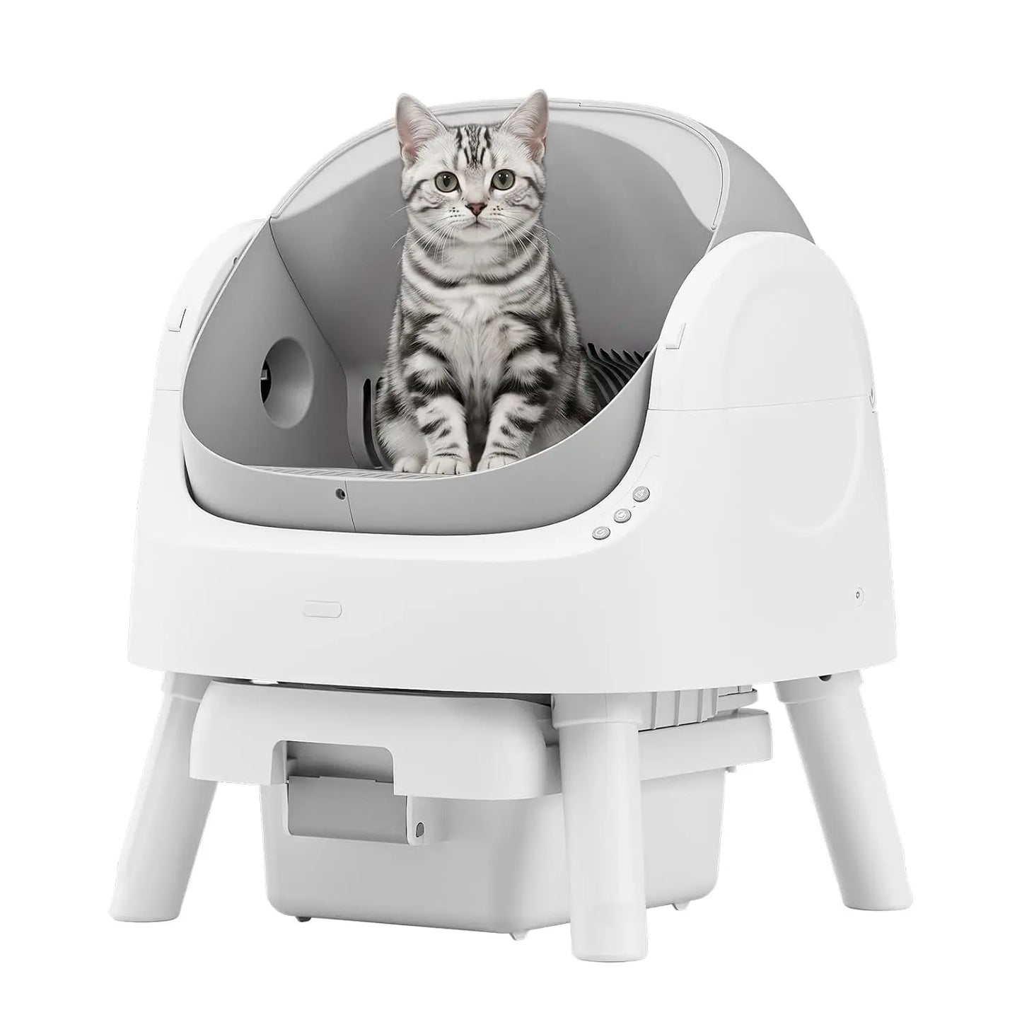 Open-Top Self-Cleaning Cat Litter Box, Automatic Litter Box with Integrated Safety Protection for Multiple Cats, Custom