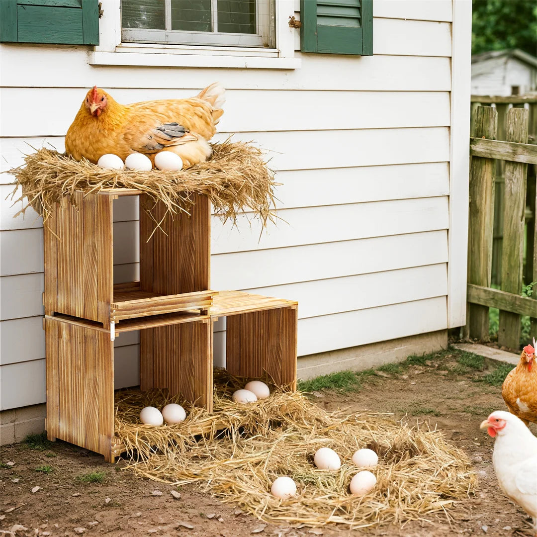 3-Compartment Pine Wood Chicken Nesting Box for Egg Laying Preventing Egg Falls Poultry Farming Accessory