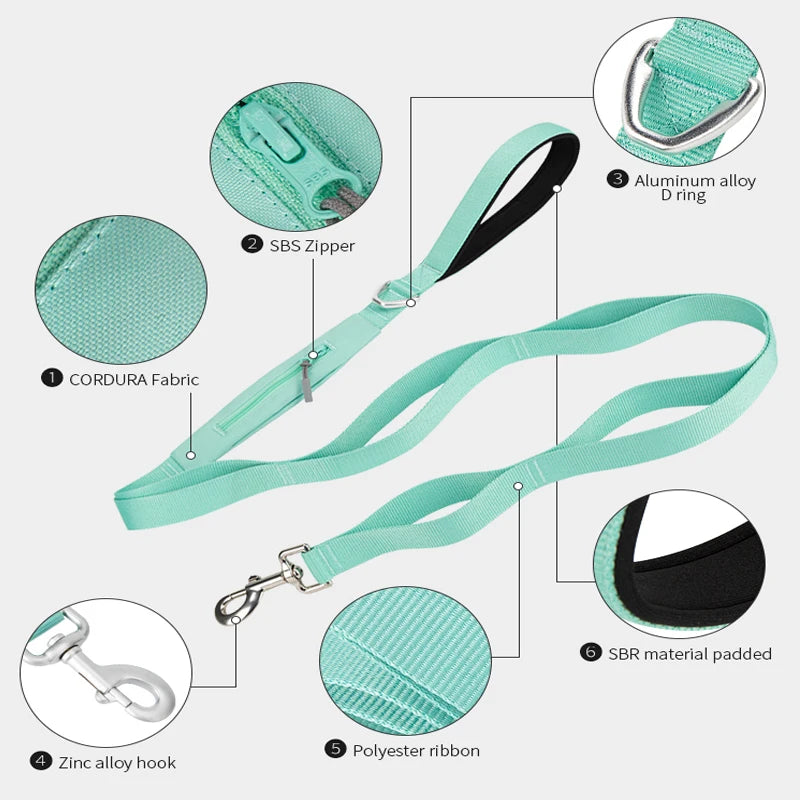 SMALL COMBINATION Lightweight Dog Leash for Small, Medium, Large Double Handle Dog Leash Puppy Pocket Designer Running Pet Leash
