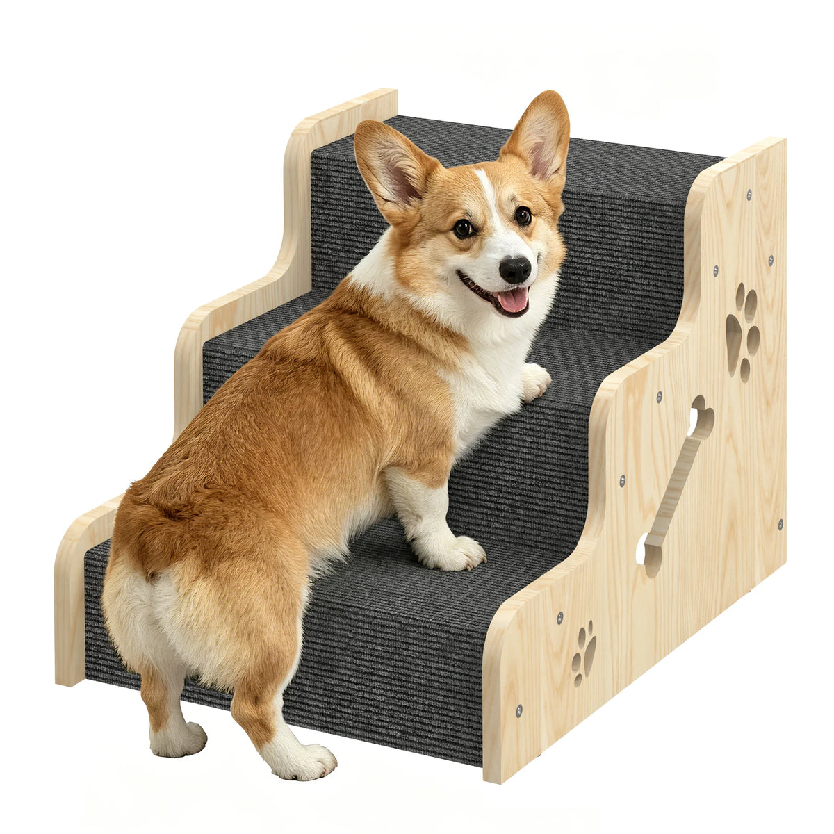 3 Step Wooden Pet Stairs, Large Non-Slip Dog Steps, Scratch-Resistant Carpet & Side Safety Panels,for Small & Large Dogs and Cats, Beds, Couches & Sofas