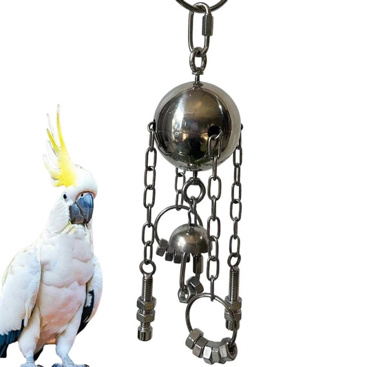 Stainless Steel Medium Large Parrots Gnaw Relieve Bell Toys Birds Chewing Hanging Swing Tearing Cage Toy