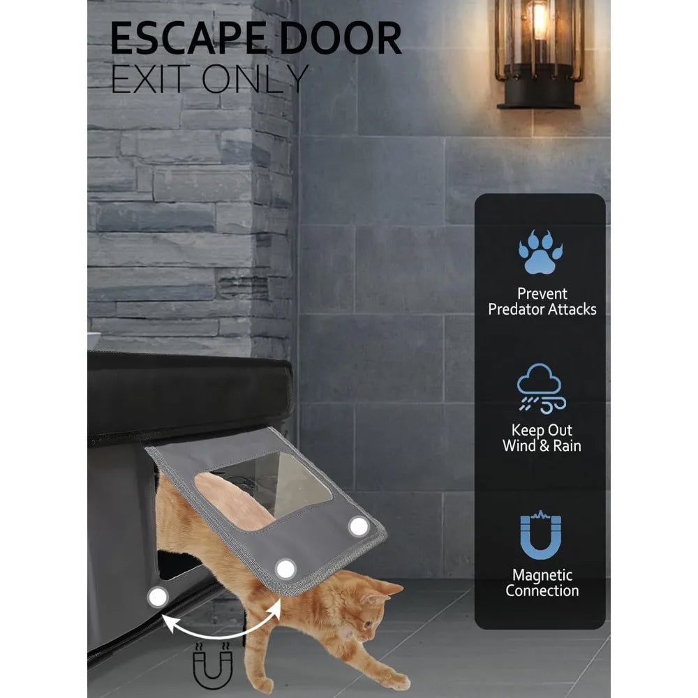 heated cat house for outside insulated in winter,fully waterproof,with adjustable awning,escape door,indoor outdoor cat shelter