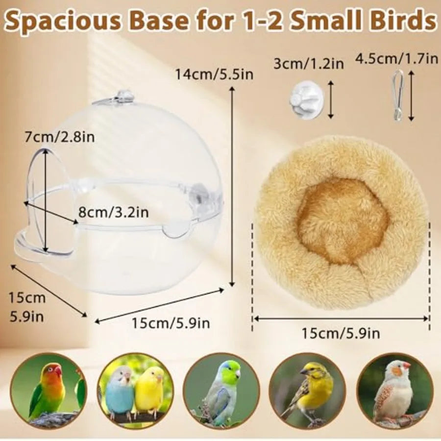 Transparent Chewproof Budgie Bird Breeding Nest for Cage, 360° Clear View Small Parakeet Nest with Washable Pad, Hanging Bird B