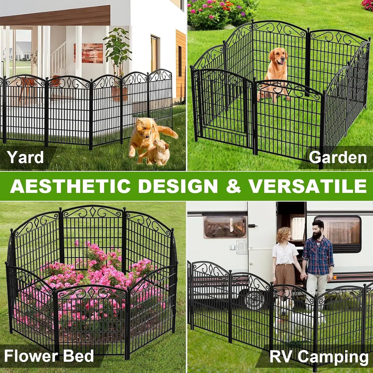 12 Panels No Dig Garden Fence with Gate, 31.3in x 26ft Rustproof Metal Dog Fence for Yard, Patio, Temporary Outdoor Fencing