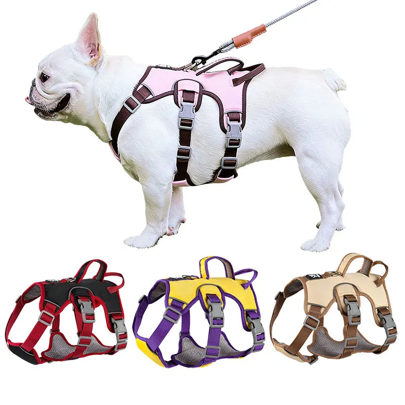 No-tension dog harness for outdoor walking, breathable, reflective, adjustable small dog harness, French bulldog pet supplies