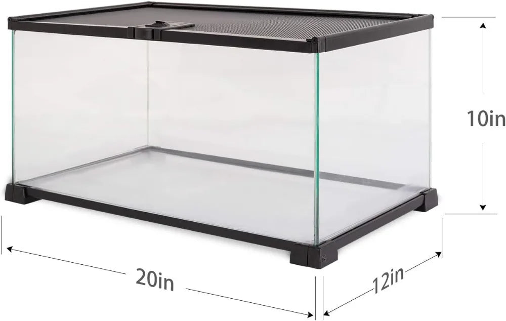 10 Gallon Reptile Tank Glass Terrarium 20"x12"x10" Sliding Screen Top for Small Animals