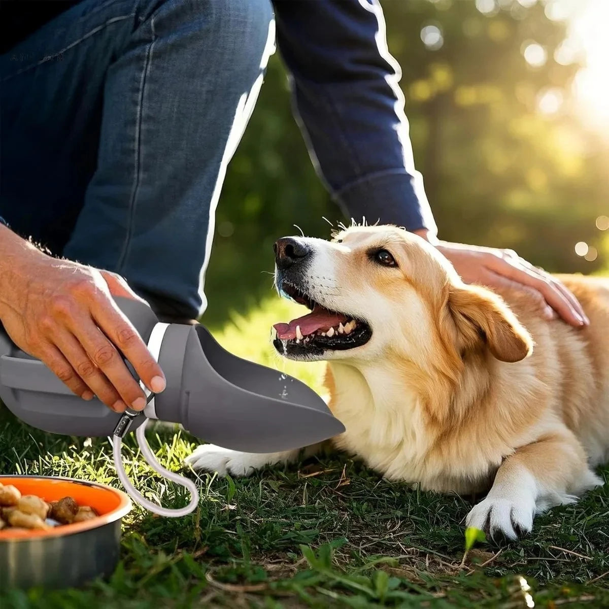 Silicone Dog Water Bottle,2-in-1 Foldable&Leakproof,BPA-Free,Ideal for Hiking,Car Travel & Training,with Carabiner,800ml
