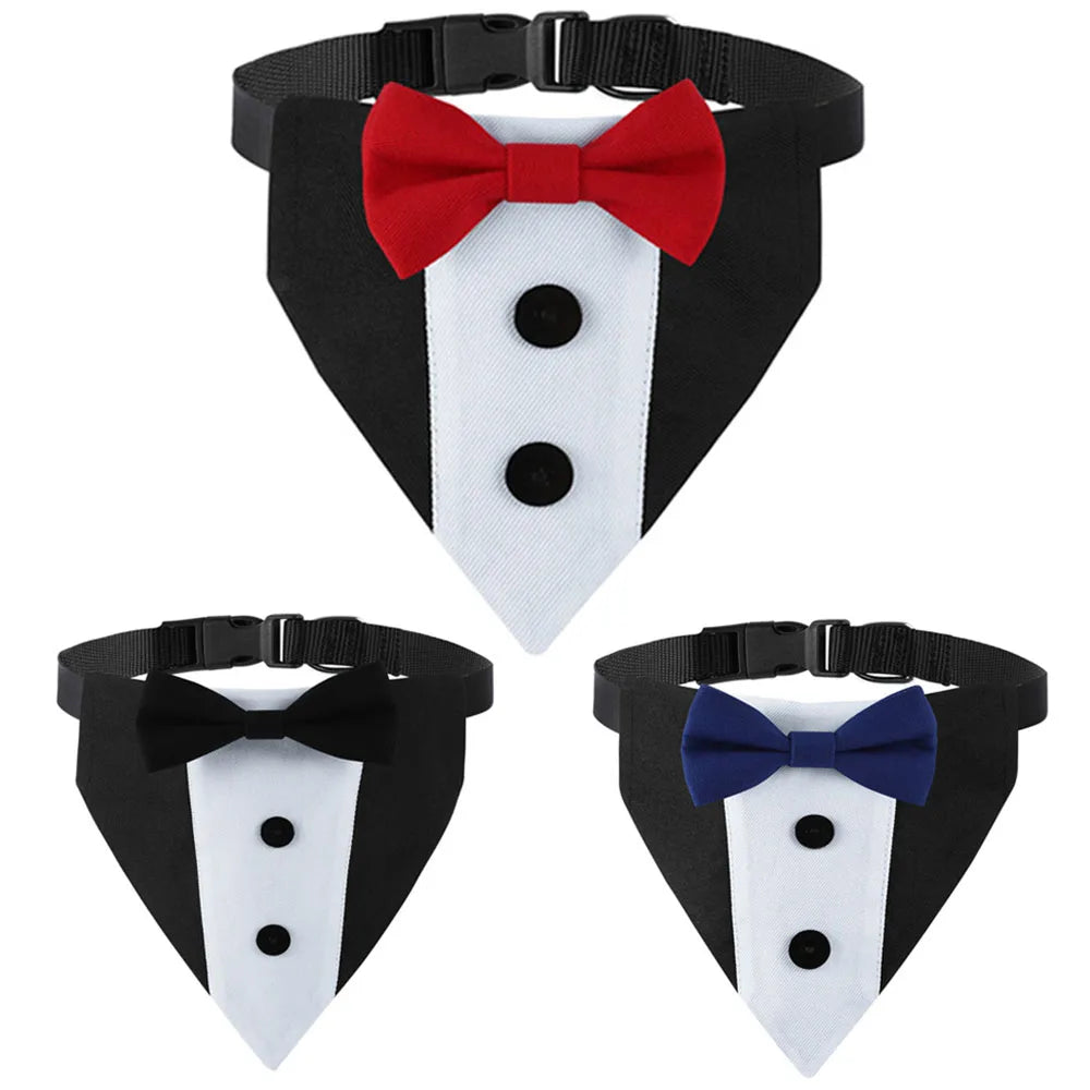 Dog Tuxedo Wedding Tux Suit Collar Dog Birthday Outfits Puppy Bandana with Bow Tie Collar for Medium and Large Dogs Pet Supplies