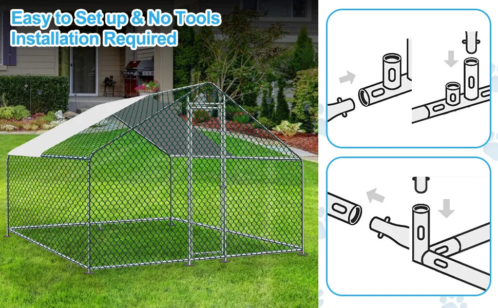 Teousev 10/13/20ft Large Metal Chicken Coop Walk-In Run with Peaked Roof, Outdoor Poultry Cage Hen House for Farm Backyard
