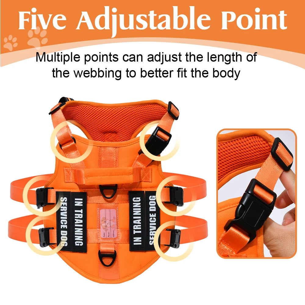 Service Dog Vest No Pull Dog Harness with 4 Dog Patches, Reflective Pet Harness with Durable Soft Padded Handle for Training Med