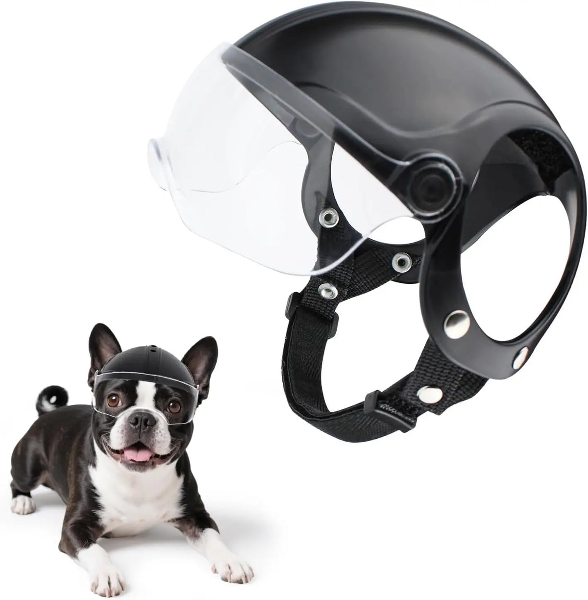 Dog Helmet for Small Breed Cool Pet Motorcycle Helmet with Drop-Down Silver Visor (Without Rivets and Rivets)