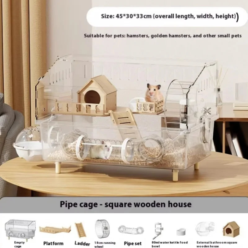 Hamster Cage for Hamster Spacious Clear Acrylic Rodent Home With Accessories Gerbil Mouse Habitat Small Pet Supplies