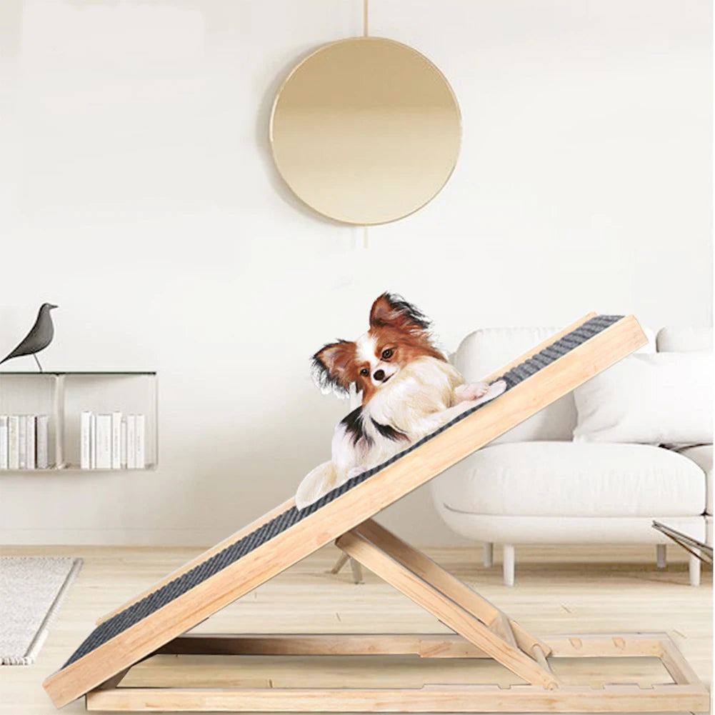 Wooden Foldable Pet Ladder 3/4 Levels Height Adjustable Pet Dog Climbing Ladder Non-Slip for Indoor High Bed Couch