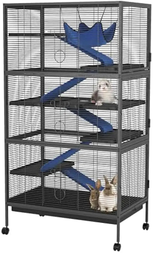 Garvee 59" H Rolling Metal Ferret Cage Large 4-Tier Critter Nation Cage Small Animal Cage for Rats Hamster Guinea Chinchilla Rabbit Cat