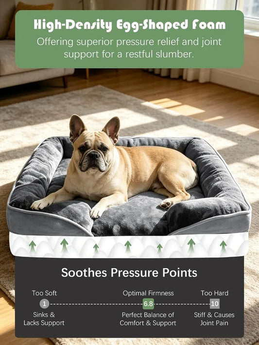 Orthopedic Dog Bed with Sides - Supportive Foam Pet Couch, Washable Cover, Waterproof Lining, Non-Slip Bottom, Grey M