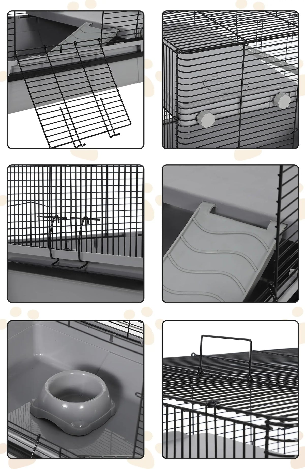 40'' Small Animal Cage With Detachable Stand, Hamster Cage with Ramp & Removable Tray & Water Bottle, Rolling Pet Habitat for Rabbits, Guinea Pigs