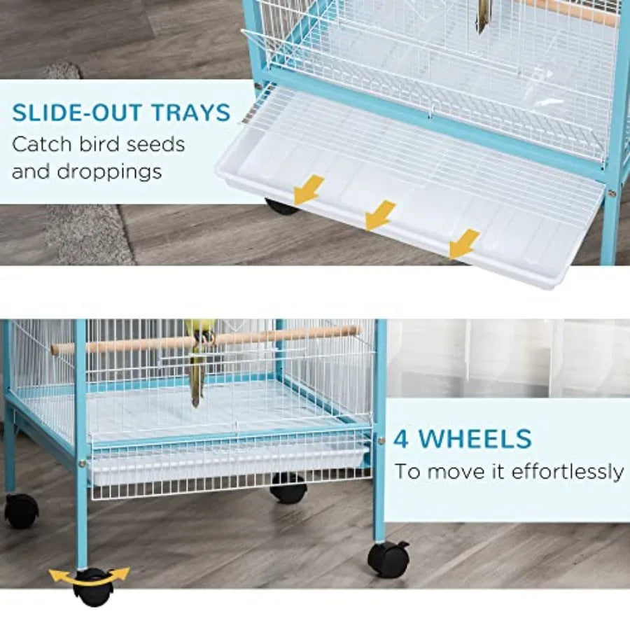 Large Bird Cage with 1.7 ft. Width for Wingspan, Bird Aviary Indoor with Multi-Door Design, Fit for a Canary, Finch, Conure, 55