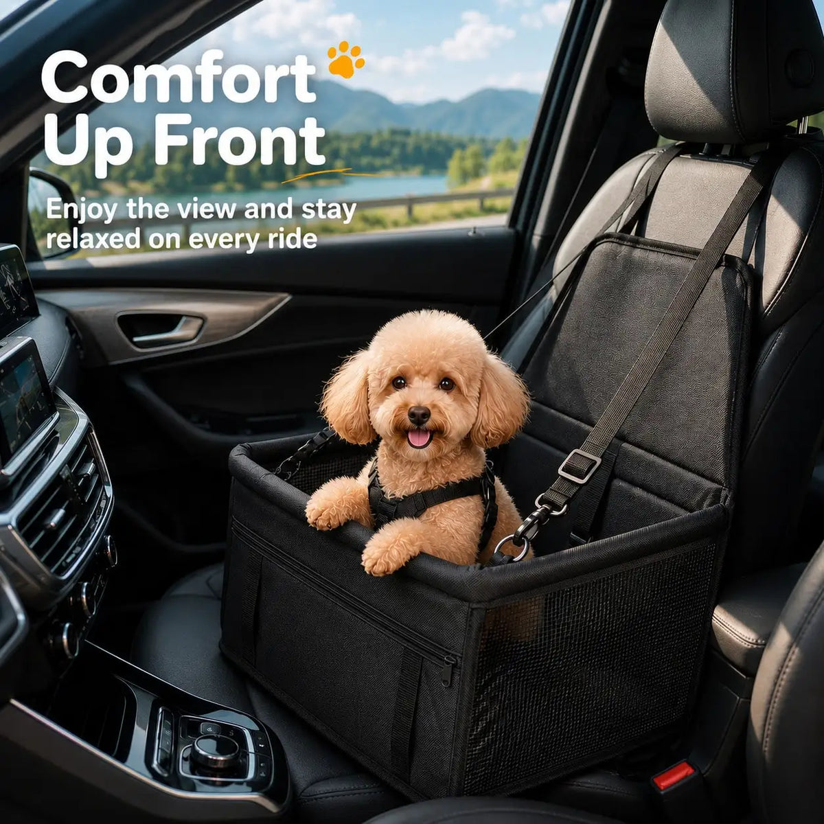 1pc Car Pet Booster Seat, Front Passenger Seat, Essential For Small To Medium Dogs Travel, Breathable Oxford Fabric, Dirt-Resistant, Foldable, Universal Fit, Perfect Car Pet Accessory