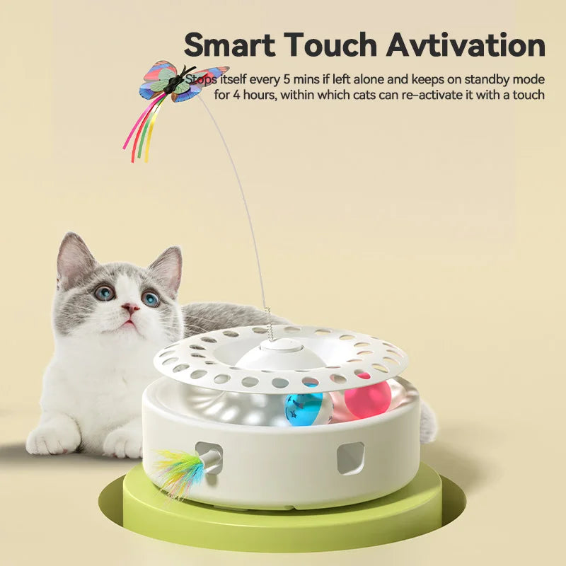 ROJECO Automatic Cat Toy 3 in 1 Electric Butterfly Teasing Toy Track Balls Ambush Feather Interactive Fun Pet Toy Set Cat Supply