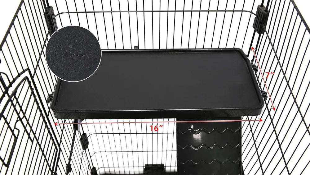 3-Level Small Animal Cage for Rat, Hamster, Guinea Pig, Squirrel, with Caster Tray & Urine Guard, 25x17x38 Inches, Black