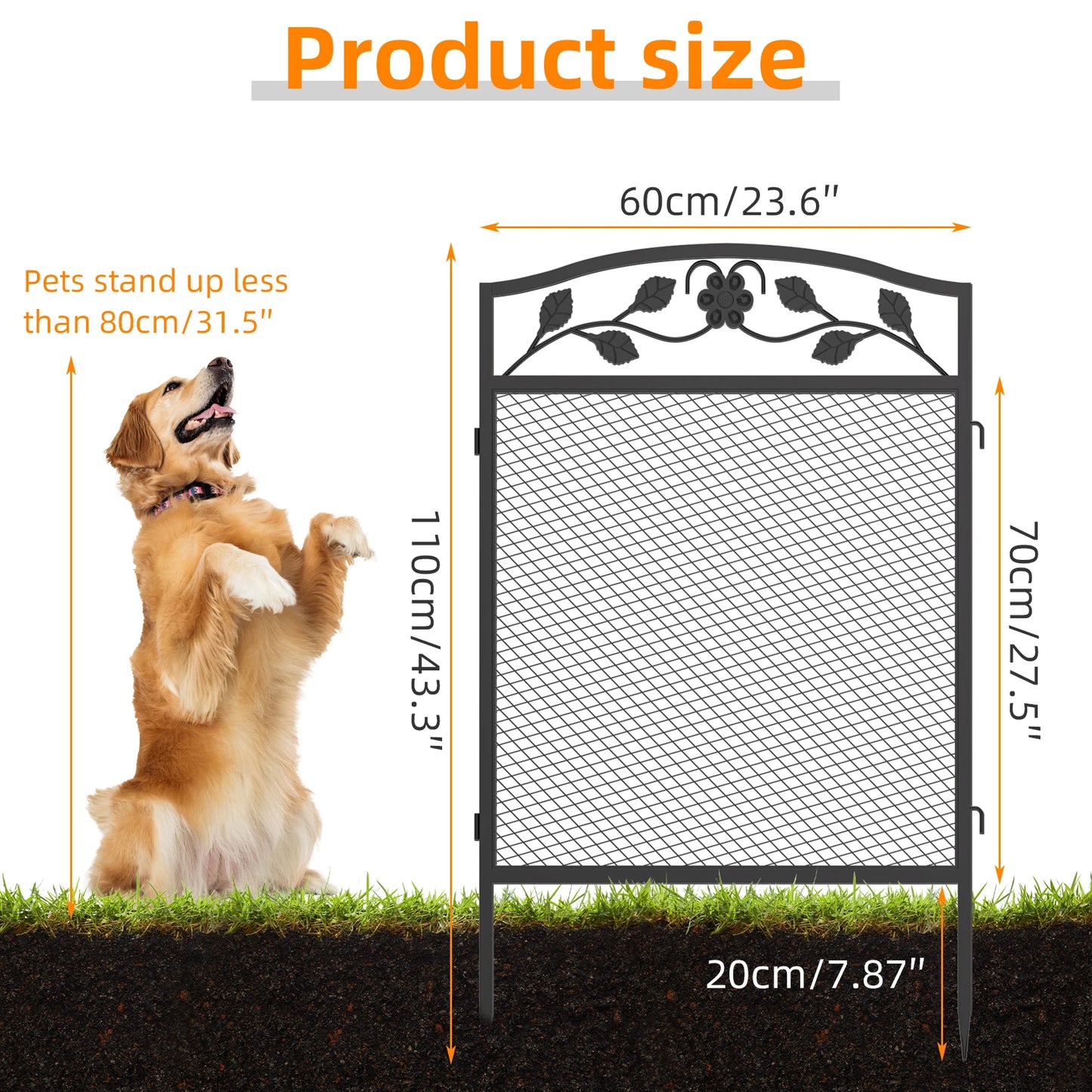 5Panels Decorative Garden Fence Animal Barrier with Safety Latch Arched Flower Bed Edging for Yard Patio Outdoor Decor Metal Border Panel Fencing