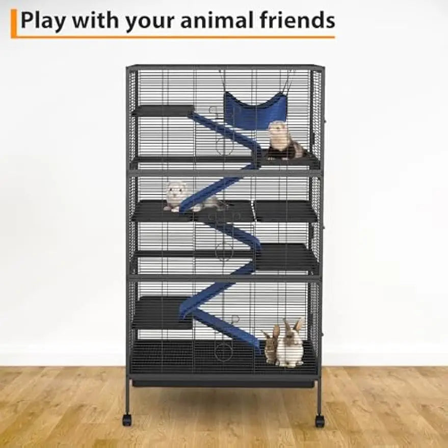Garvee 59" H Rolling Metal Ferret Cage Large 4-Tier Critter Nation Cage Small Animal Cage for Rats Hamster Guinea Chinchilla Rabbit Cat
