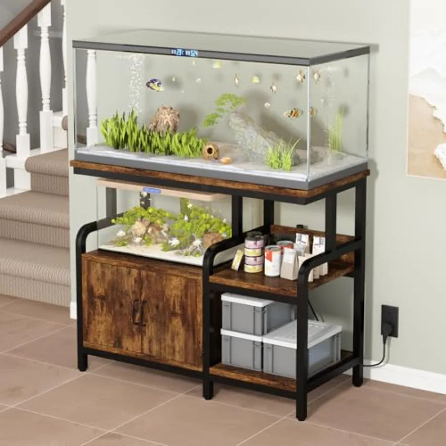 Multi-Tier Aquarium Stand for 20 37 Gallon Fish Tanks, Heavy-Duty 29/30/40 Gallon Fish Tank Stand with Storage Cabinet, Curved