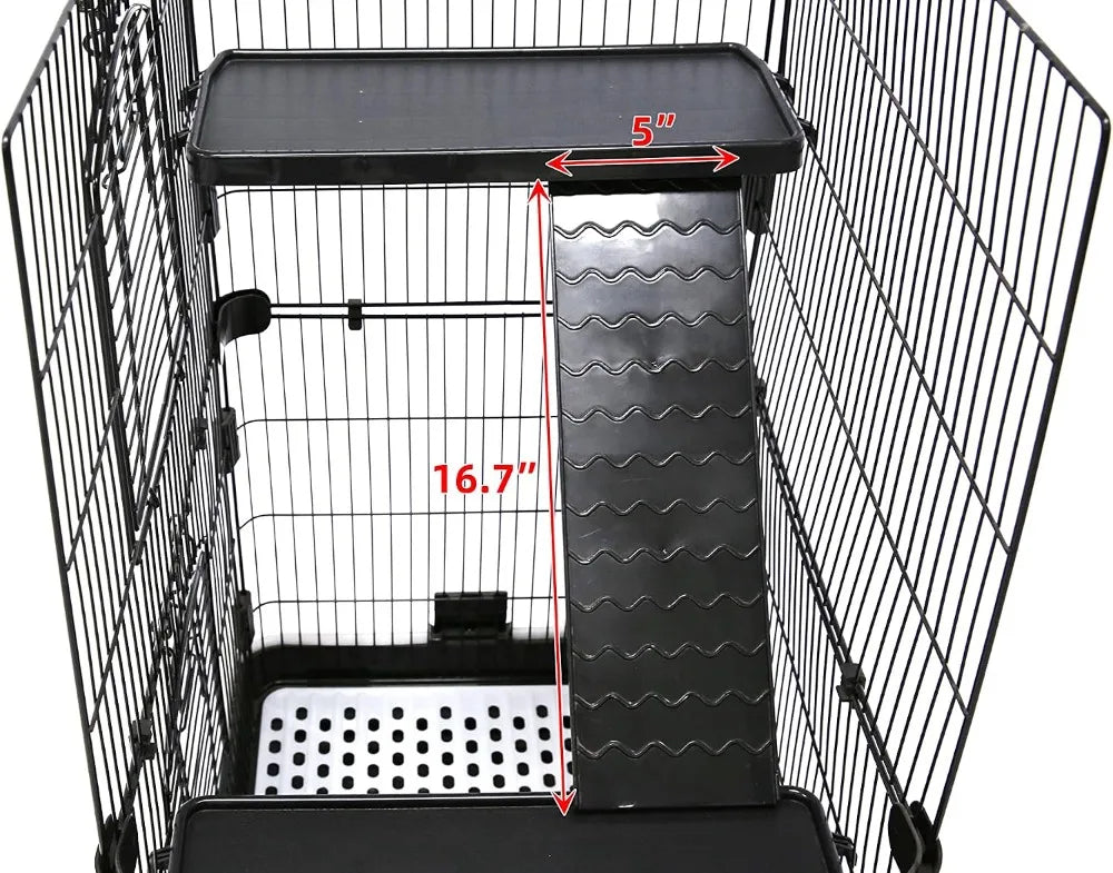 3-Level Small Animal Cage for Rat, Hamster, Guinea Pig, Squirrel, with Caster Tray & Urine Guard, 25x17x38 Inches, Black