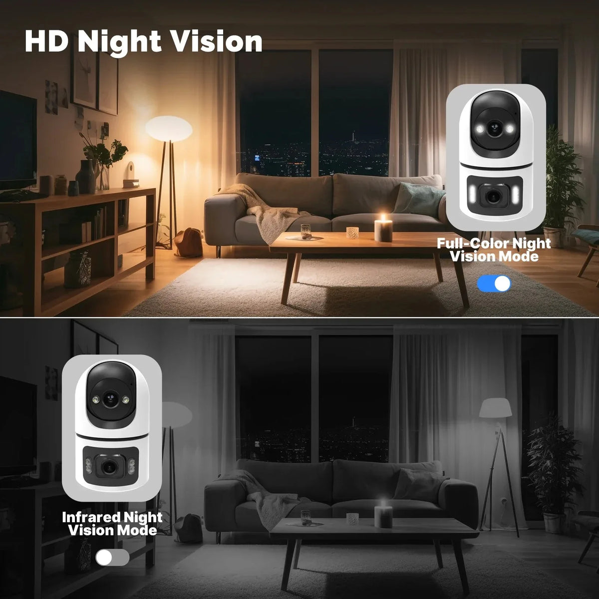 WiFi Indoor Smart Camera 8MP 2 Screen 2 Lens Color Night Vision Cameras Motion Detection Baby Monitor Two-Way Audio Pet CCTV Cam