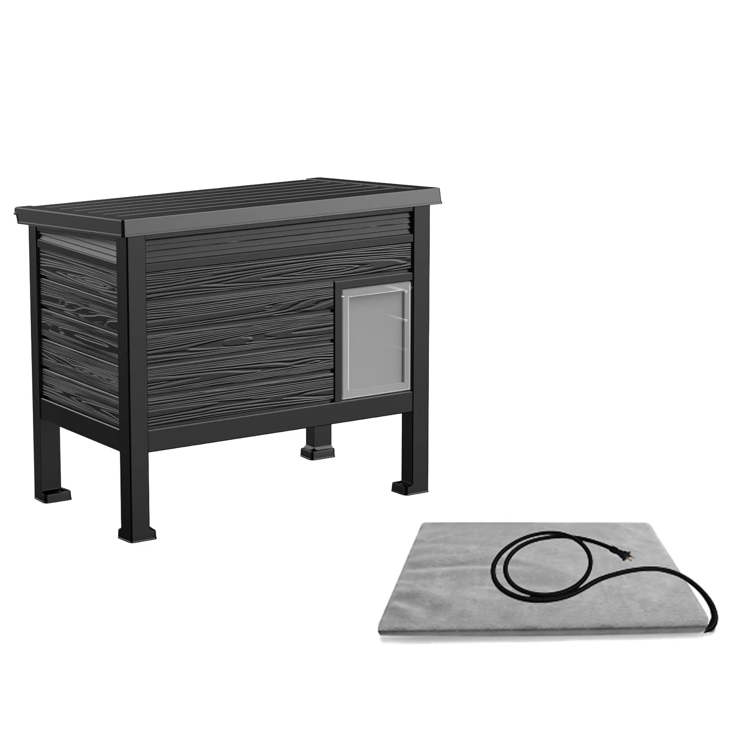 Indoor Outdoor Plastic Cat House with Heating Pad, Weatherproof Elevated Cat Shelter ,Dual Use Indoor Outdoor Cat Cabin for Cold Weather