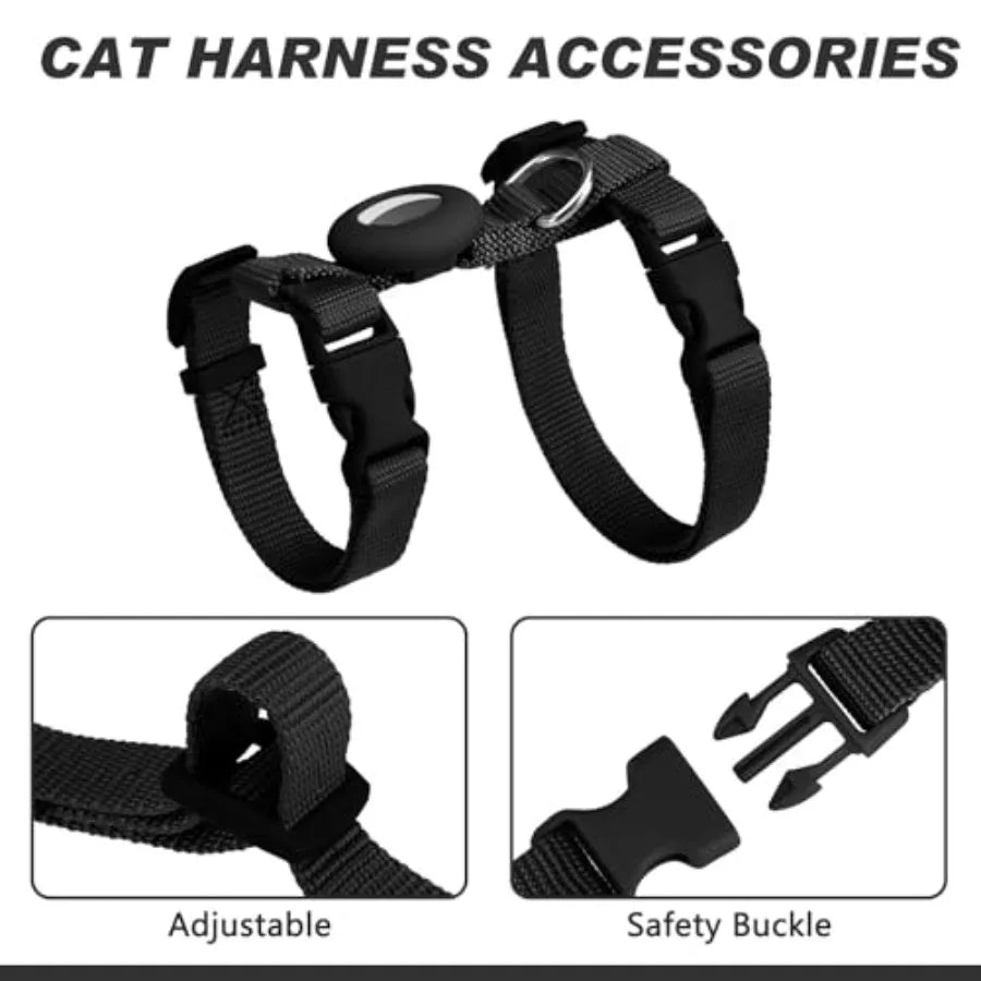 Cat Harness and Leash Set with Airtag Holder for Walking and Travelling, Escape Proof Cat Harness for Small Medium Large Kitten