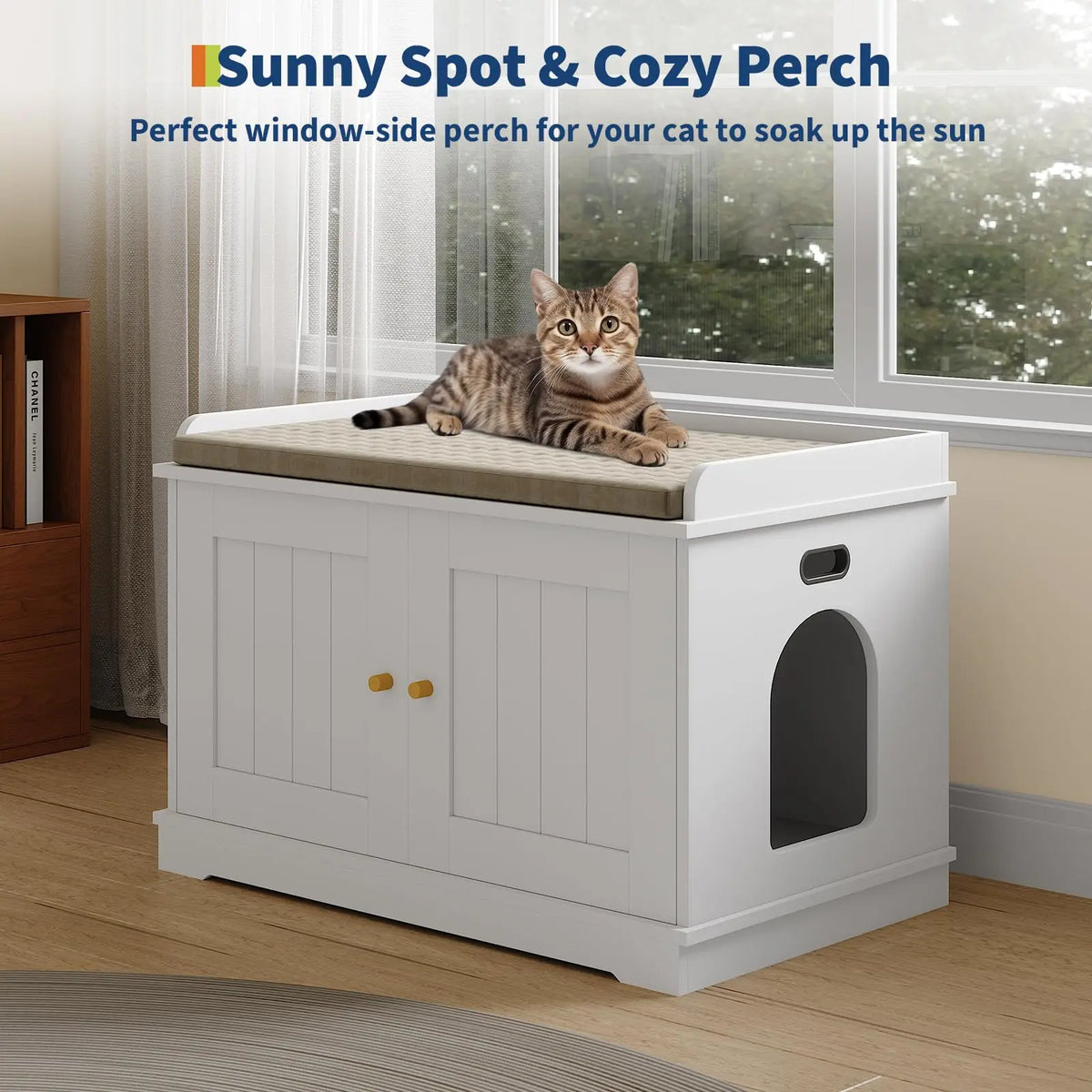 31.5 Inch Wooden Cat Litter Box Enclosure Hidden Litter Box With Barn Door Ventilated Large Pet House Furniture For All Cats