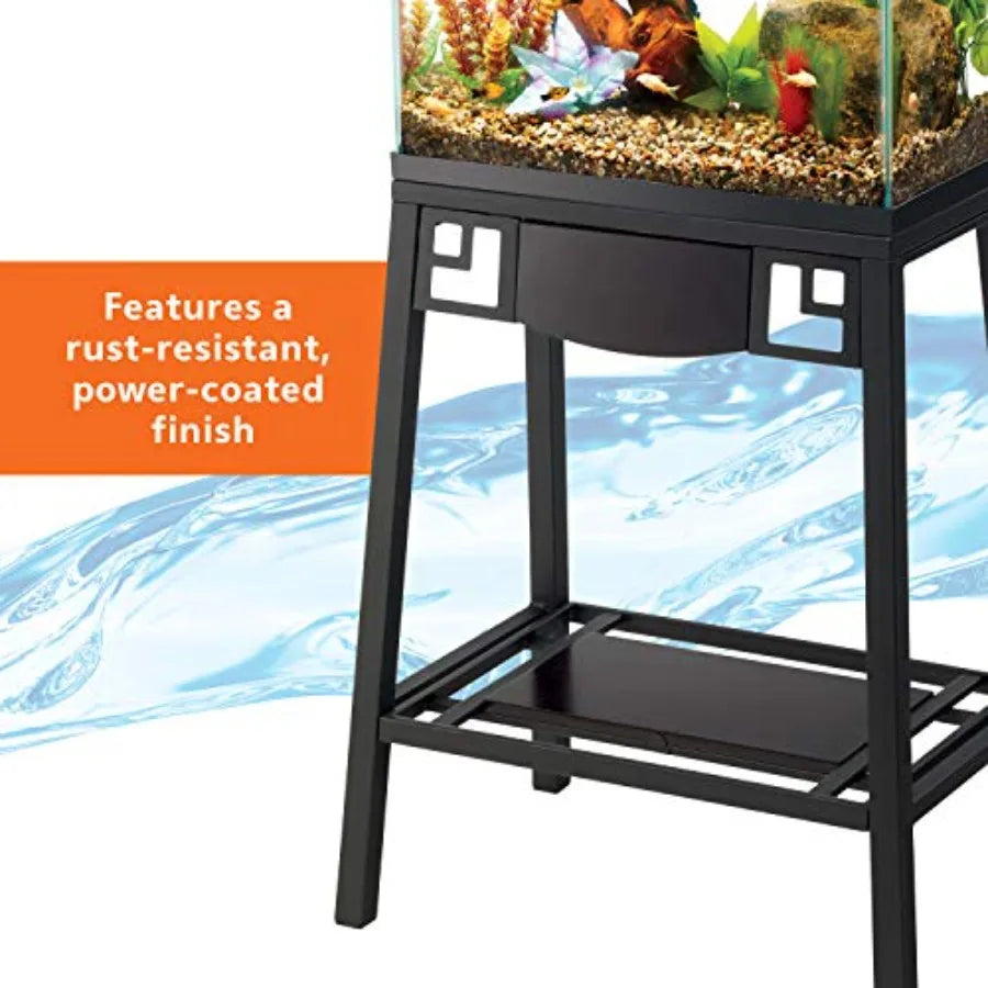 Aquarium stand for 20-gallon long or 29-gallon high tanks, metal construction, black finish, sturdy and space-saving design