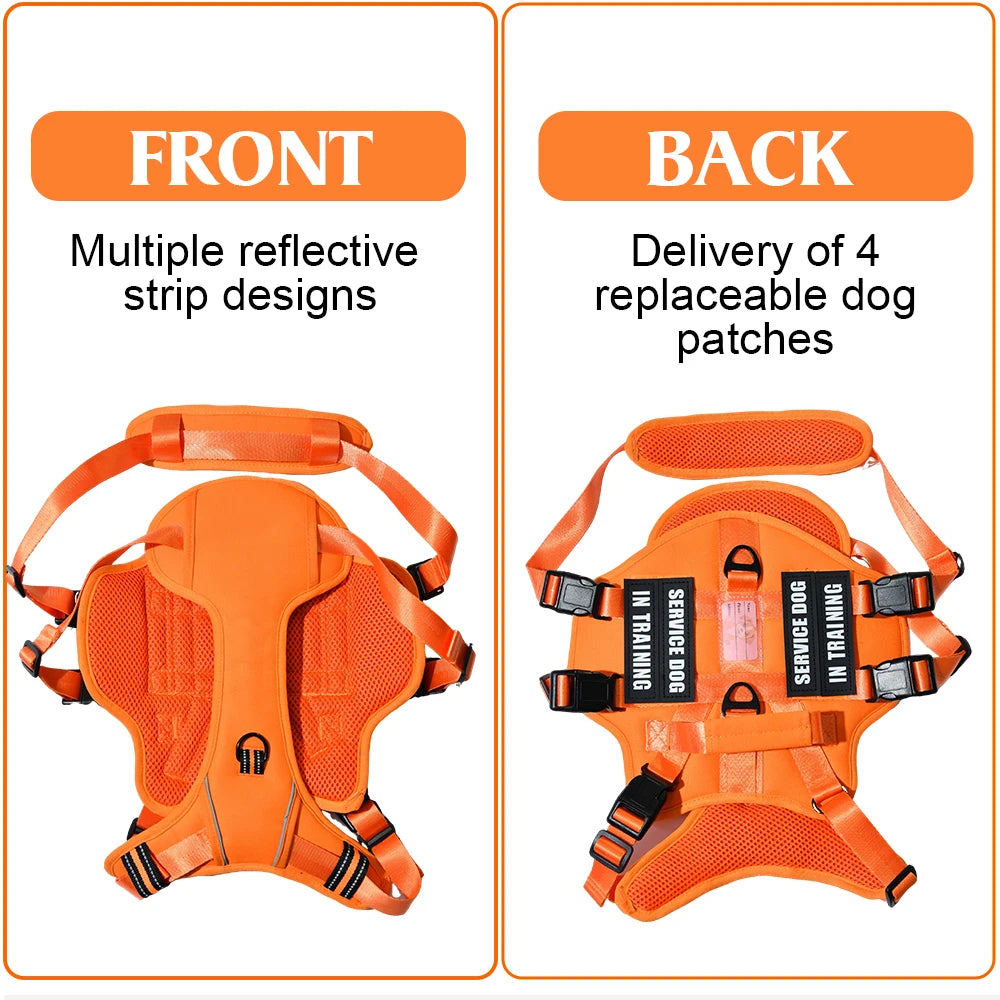 Service Dog Vest No Pull Dog Harness with 4 Dog Patches, Reflective Pet Harness with Durable Soft Padded Handle for Training Med