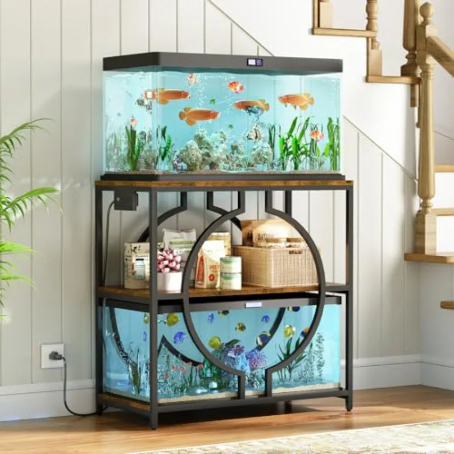 20-29 Gallon Aquarium Stand with Power Outlet, 3 Tier Heavy Duty Metal Fish Tank Stand with Storage Shelf, Fish Tank Table for
