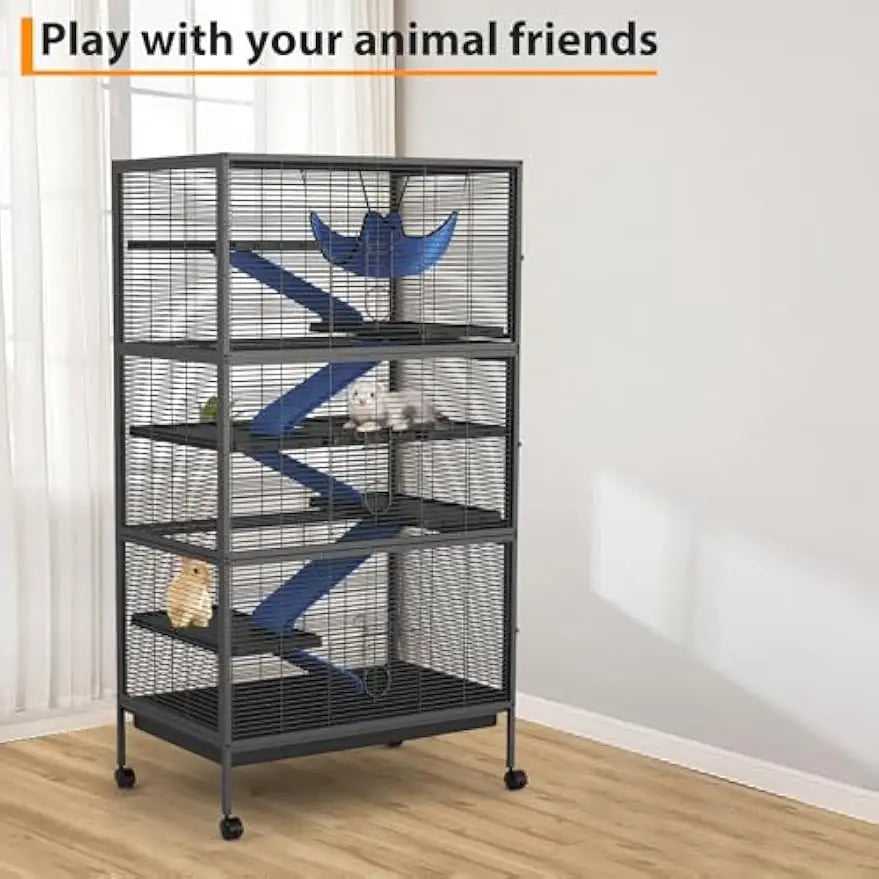 Garvee 59" H Rolling Metal Ferret Cage Large 4-Tier Critter Nation Cage Small Animal Cage for Rats Hamster Guinea Chinchilla Rabbit Cat