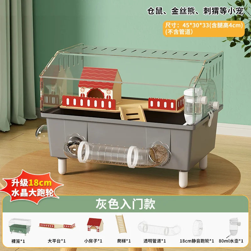Luxury Transparent Hamster Villa Cage With Raised Tunnel And Scenic Habitat For Dwarf Hamsters For Kids And Pet Lovers Display