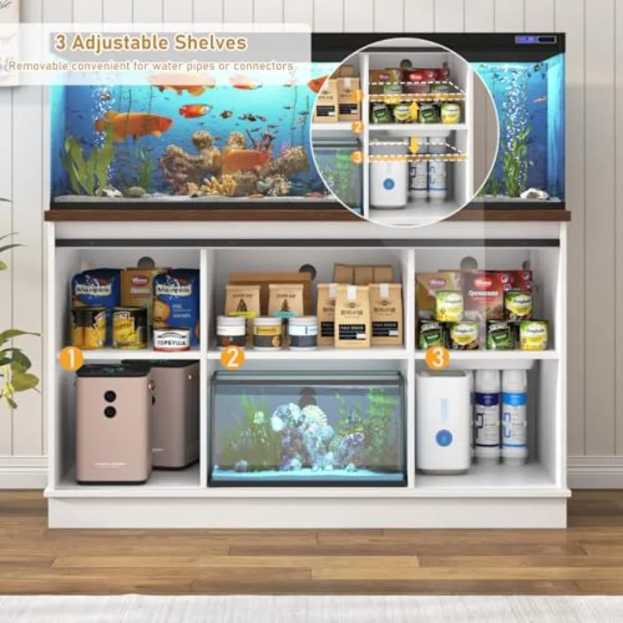 Farmhouse Fish Tank Stand with Power Outlet, Aquarium Stand w/CabinetandSliding Barn Door, Heavy Duty Reptile Tank Stand for Fi