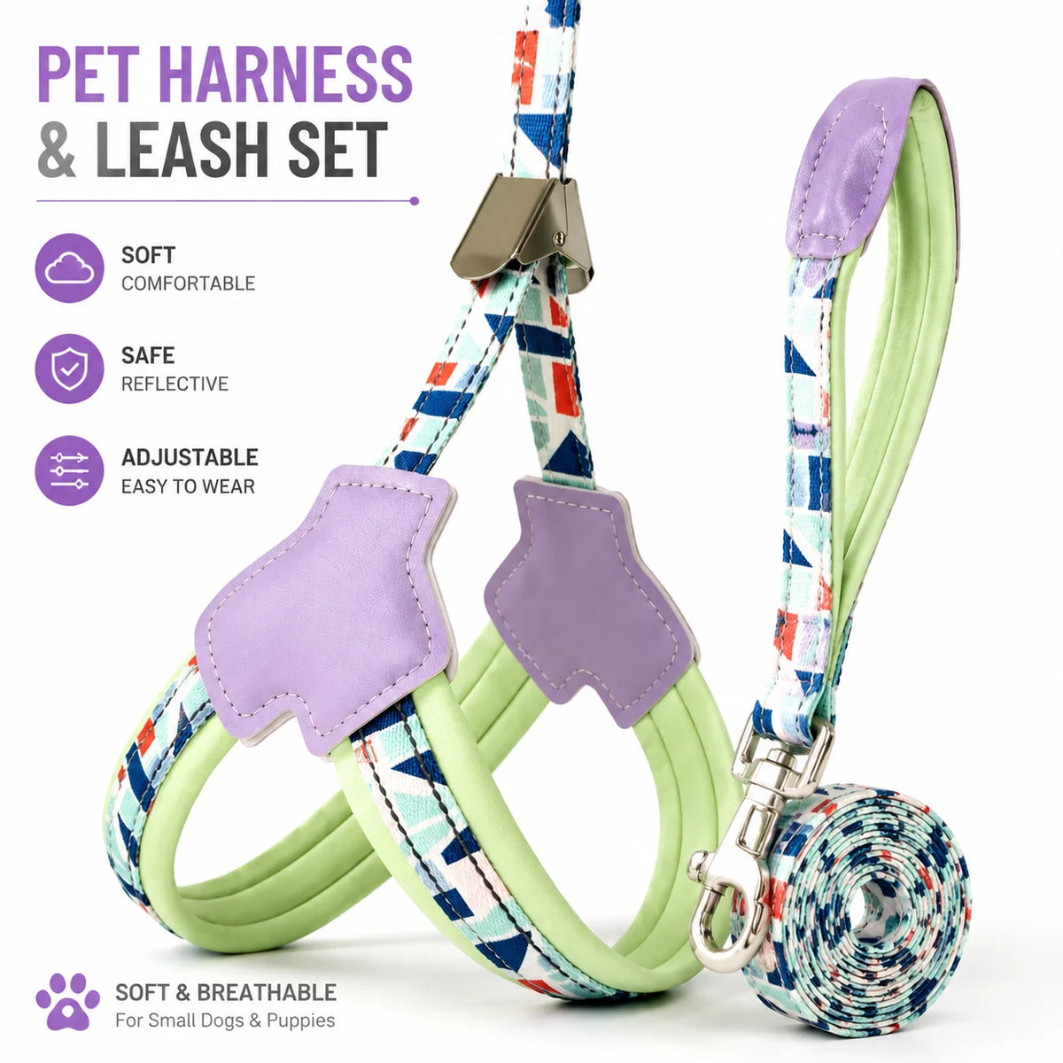 Soft Mesh Puppy Harness with Leash Cute Adjustable Pet Chest Strap Walking Set Comfortable Anti Escape Vest for Small Dogs Cats