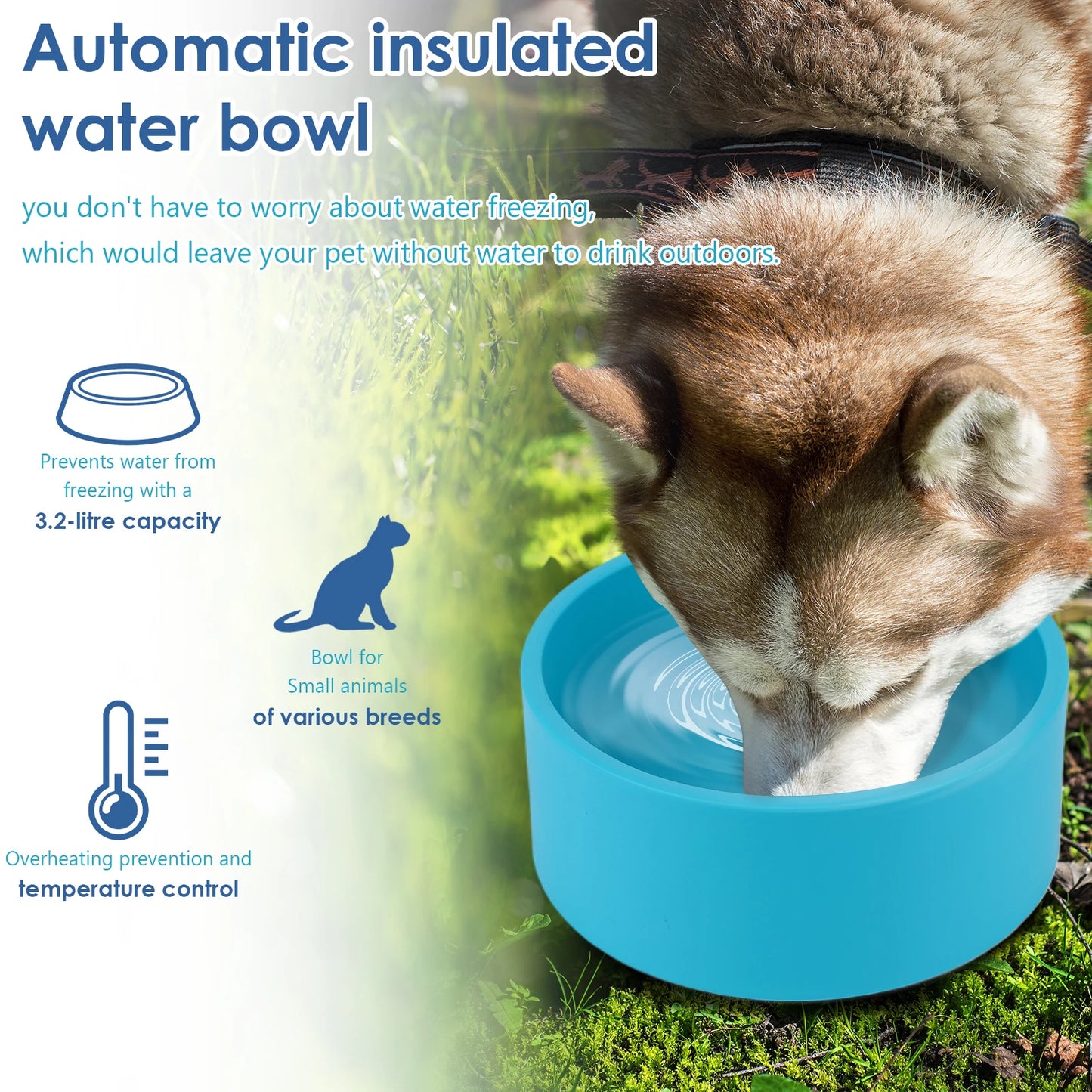 Heated Water Bowl 3.2 L/108 Oz Outdoor Heated Dog Dish Anti-Freeze Heated Pet Water Dish for Cat Rabbit Chicken Duck Squirrel