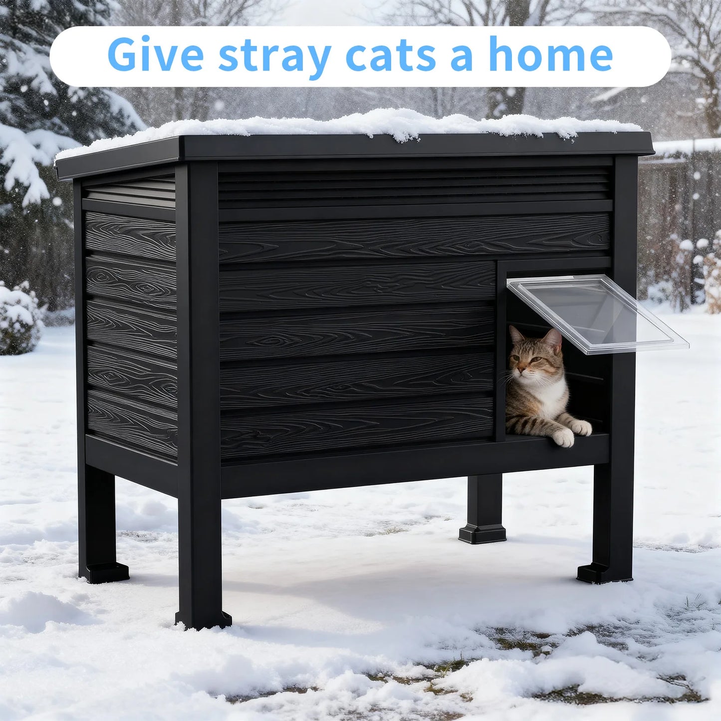 Indoor Outdoor Plastic Cat House with Heating Pad, Weatherproof Elevated Cat Shelter ,Dual Use Indoor Outdoor Cat Cabin for Cold Weather