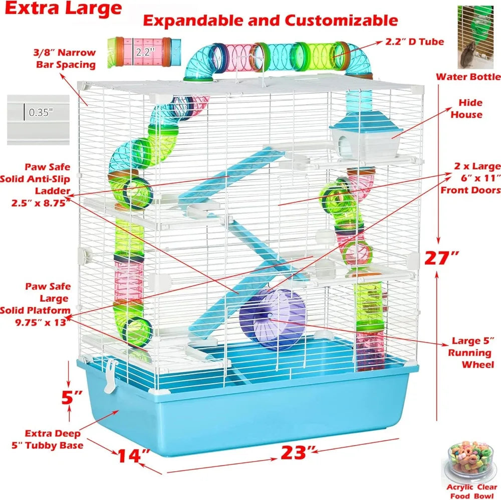23" Multi-Tier Hamster Palace, 5 Levels, Easy Setup, Complete Accessories, Expandable Habitat